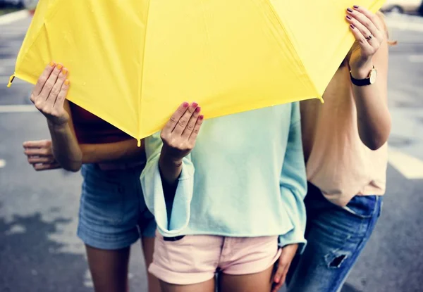 Groep Diverse Vrouwen Met Paraplu — Stockfoto