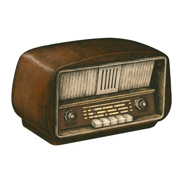 Ručně Tažené Dřevěné Retro Rádio — Stock fotografie