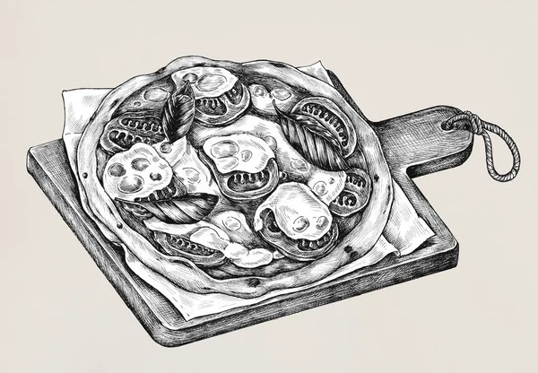 Hand Drawn Stone Oven Pizza — Stock Photo, Image
