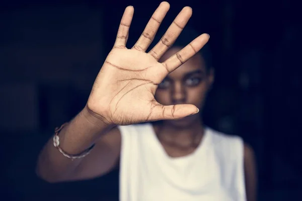 African Woman Showing Hand Palm — Stock Photo, Image