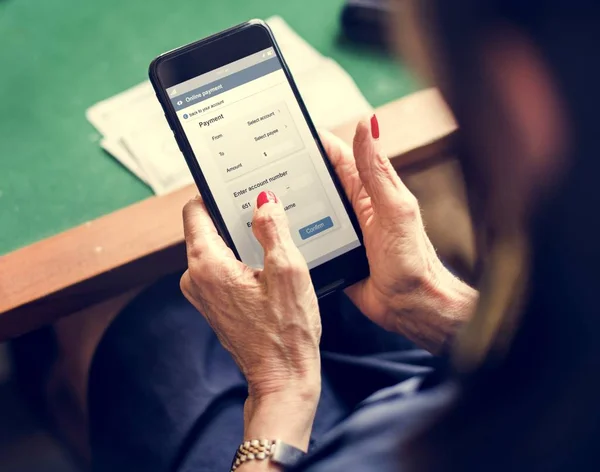 Hands Holding Smartphone Paying Online — Stock Photo, Image