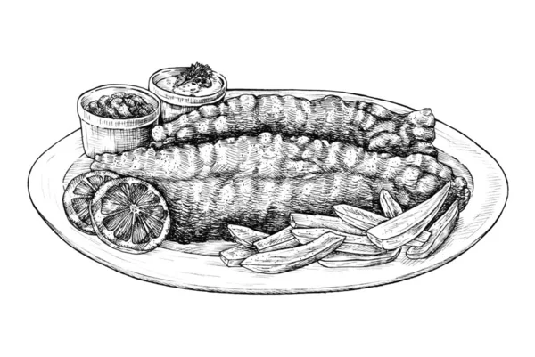 手工画的鱼和薯条 — 图库照片