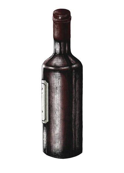 Botella Vino Extraída Mano Aislada — Foto de Stock