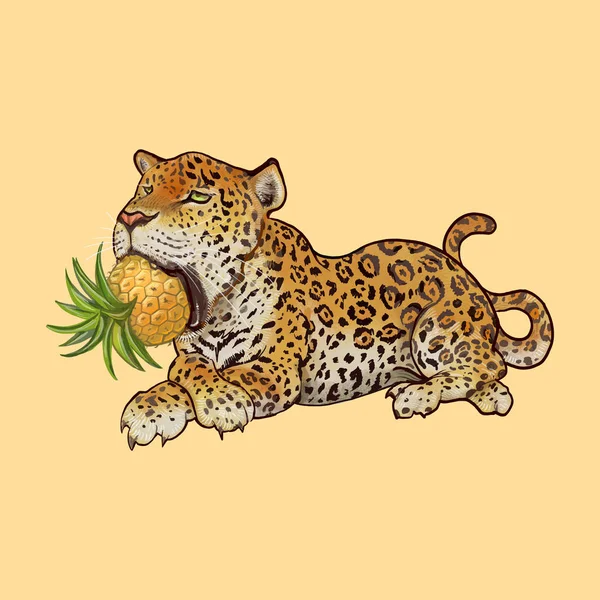 Leopardo Dibujado Mano Con Piña —  Fotos de Stock