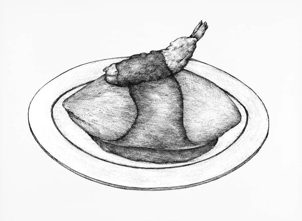 Tortilla Arroz Curry Dibujada Mano —  Fotos de Stock