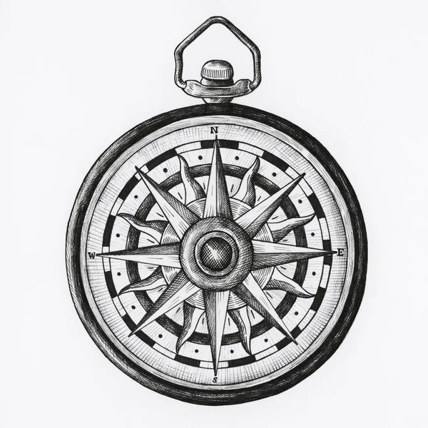 Ręcznie Rysowane Kompas Białym Tle Tle — Zdjęcie stockowe