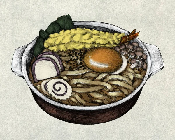 Ręcznie Rysowane Udon Dania Kuchni Japońskiej — Zdjęcie stockowe