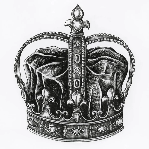Coroa Desenhada Mão Isolada Fundo — Fotografia de Stock