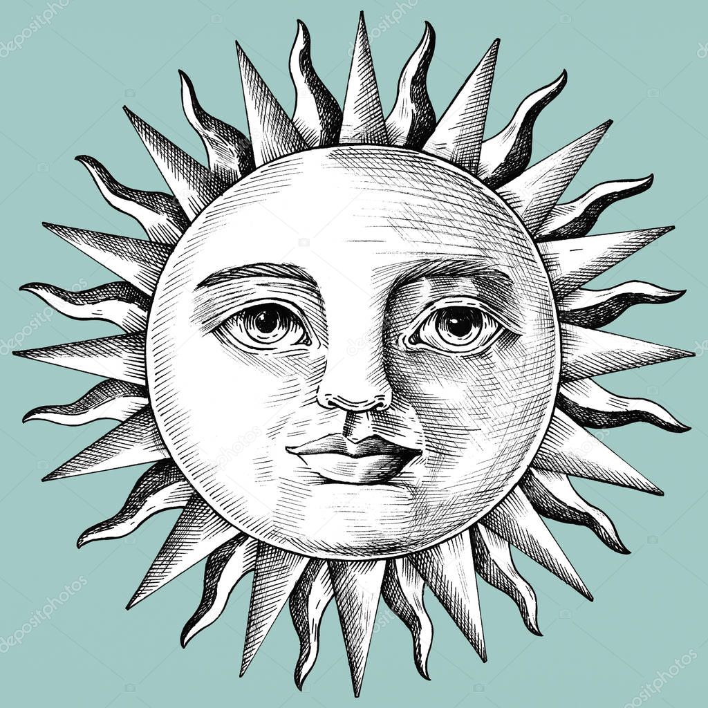 Hand drawn sun with face