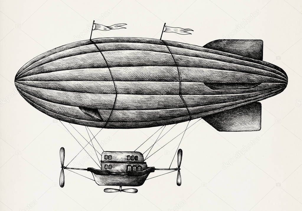 Hand drawn airship isolated on background