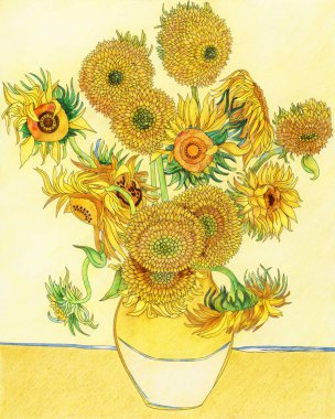 Van Gogh'un ayçiçeği yetişkin renklendirme sayfa