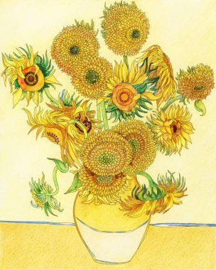 Van Gogh's Sunflower adult coloring page clipart
