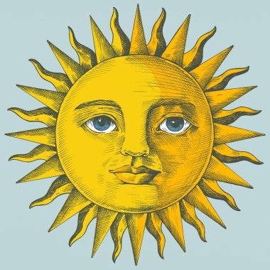 Hand drawn sun with face clipart