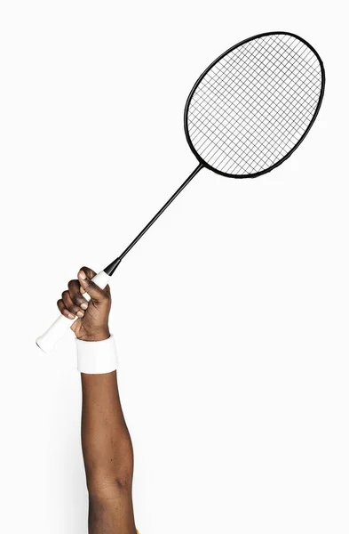 Částečný Pohled Jedné Lidské Ruky Držící Badminton Raketa — Stock fotografie