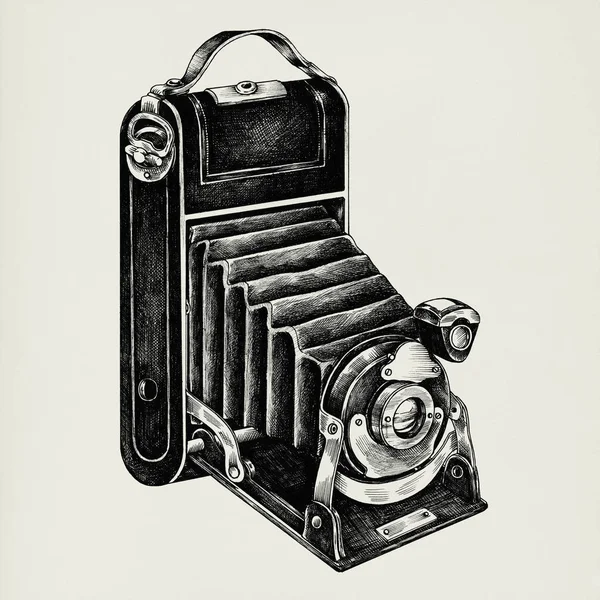 Câmera Retro Desenhada Mão Isolada Fundo — Fotografia de Stock