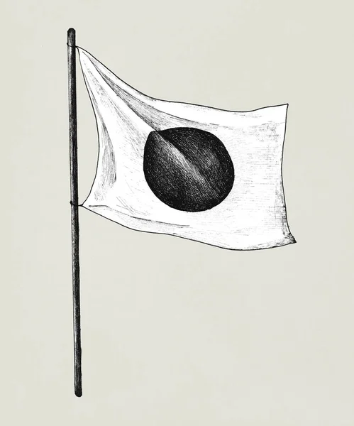 Hand Getekend Japanse Vlag Met Paal — Stockfoto