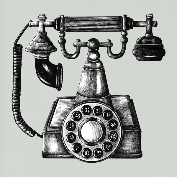 Handritad Retro Line Telefon Isolerad Bakgrunden — Stockfoto