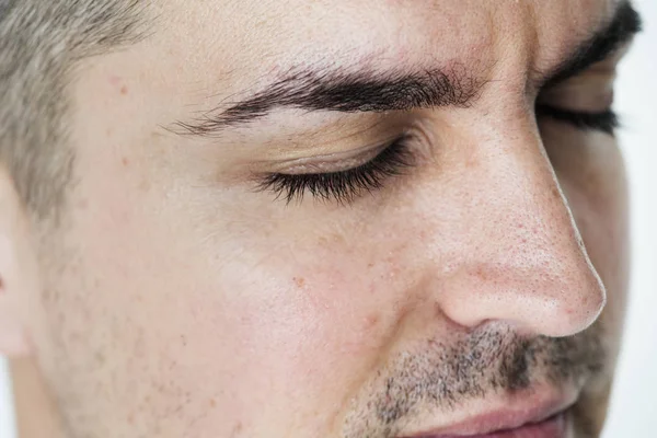 Retrato Lateral Homem Branco Closeup Olhos Fechados — Fotografia de Stock