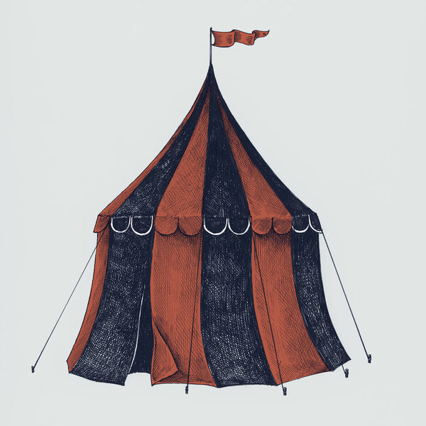 Hand drawn circus tent isolated on background