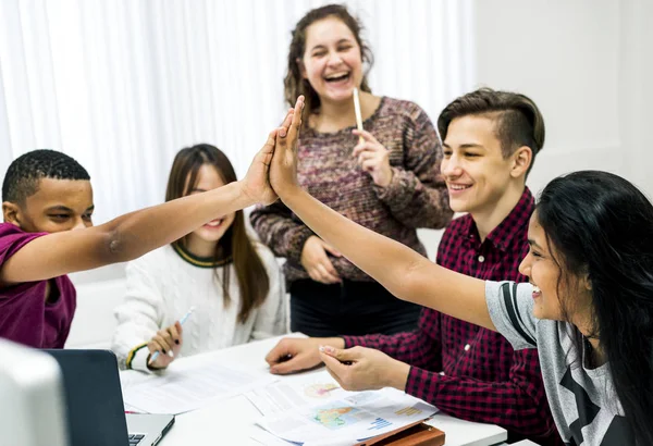 Classmates Giving High Five Teamwork Success Concept — Stock Photo, Image