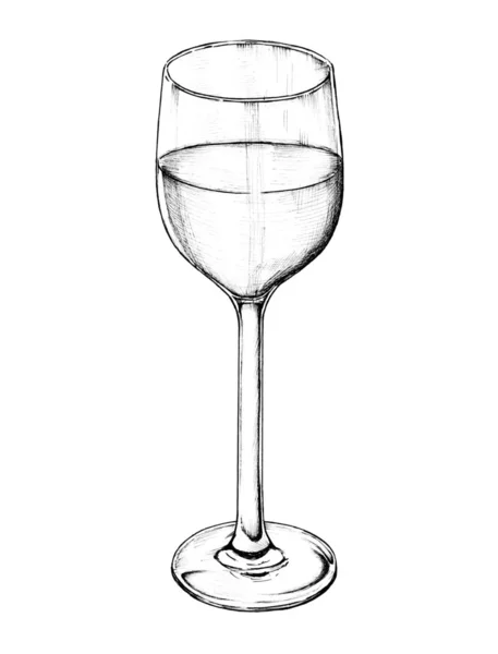 Bicchiere Vino Bianco Disegnato Mano — Foto Stock