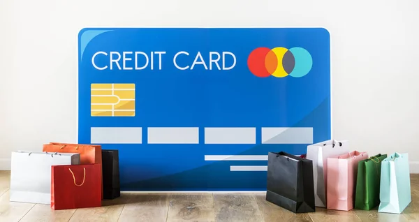 Kreditkartensymbol Mit Einkaufstaschen — Stockfoto