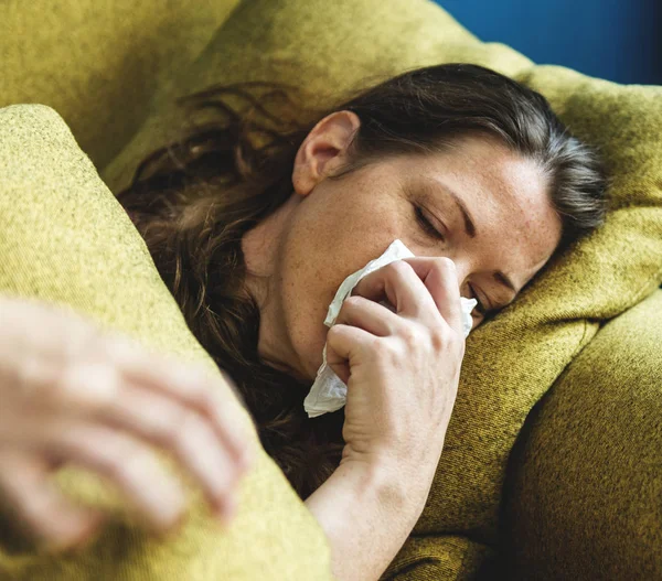 Woman Sick Sofa — Stock Photo, Image