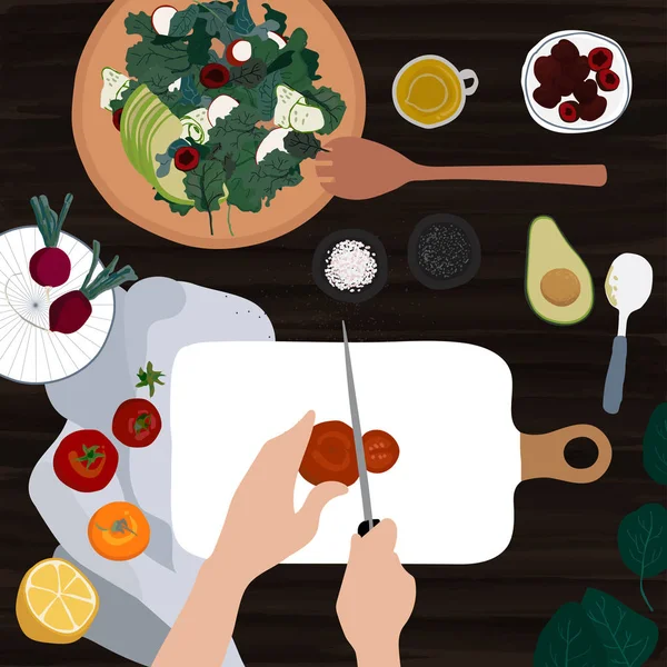 Bir Domates Bir Salata Için Dilimleme — Stok fotoğraf