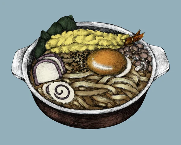 Hand Getekende Udon Japanse Keuken — Stockfoto