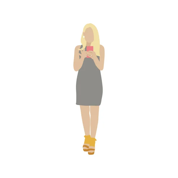 Ilustrovaná Žena Pomocí Mobilního Telefonu — Stock fotografie