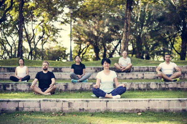 Människor Som Gör Yoga Park — Stockfoto