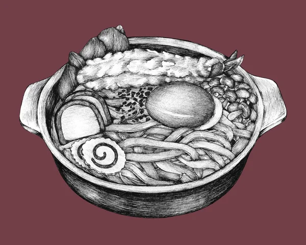 Dibujado Mano Udon Cocina Japonesa —  Fotos de Stock
