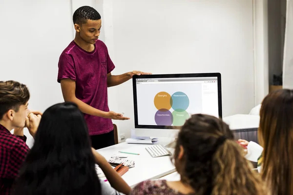 Young Boy Presenting Project Team — Stock Photo, Image