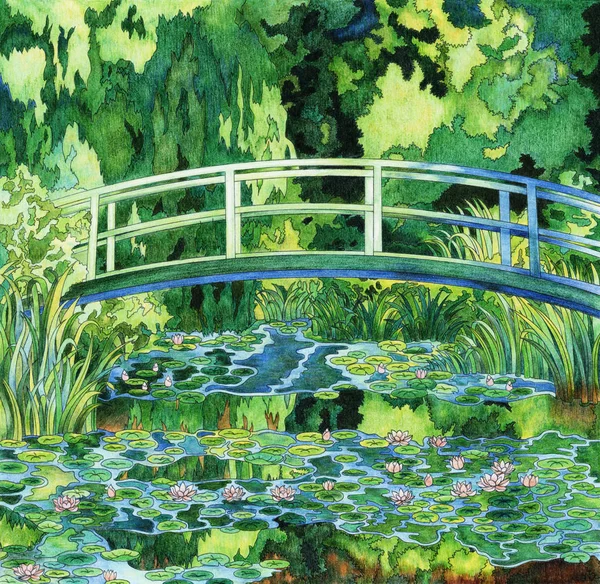 Страница Раскраски Взрослых Monet Water Lily — стоковое фото