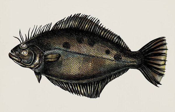 Hand drawn flounder flatfish