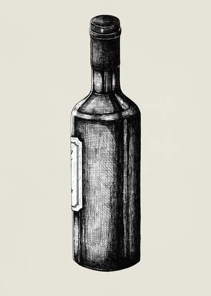 Botella Vino Extraída Mano Aislada —  Fotos de Stock