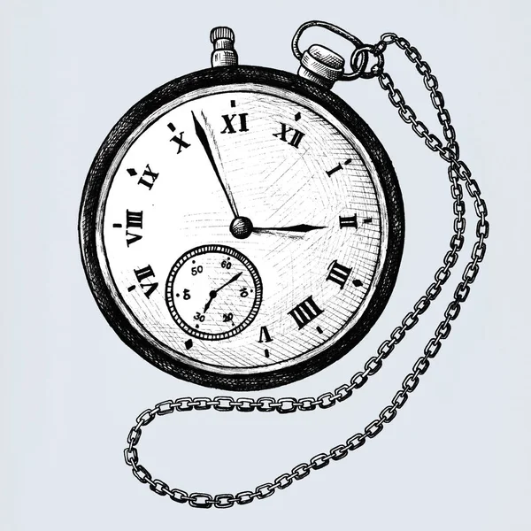 Zegarek Kieszonkowy Ręcznie Rysowane Białym Tle Tle — Zdjęcie stockowe
