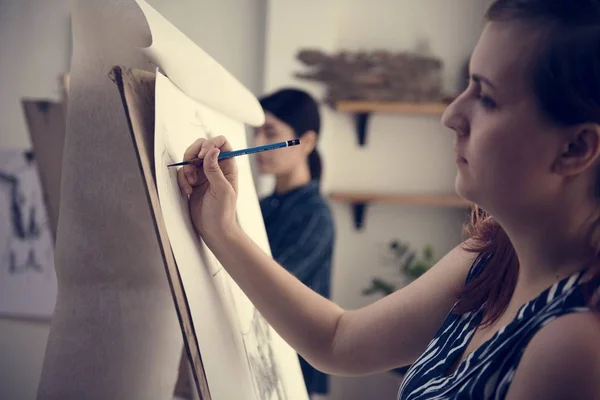 Woman Working Painting — Stock Photo, Image