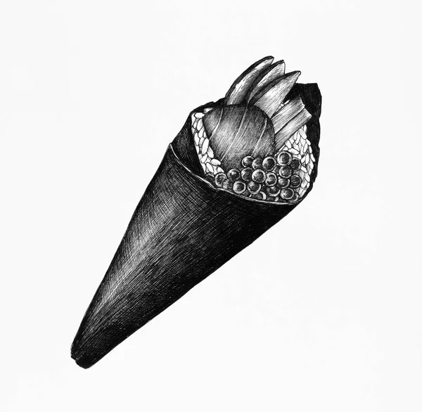 Çizilmiş Temaki Suşi Koni Şeklinde — Stok fotoğraf