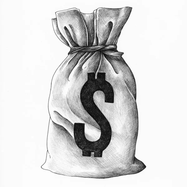 Saco Dinheiro Desenhado Mão Isolado Fundo — Fotografia de Stock