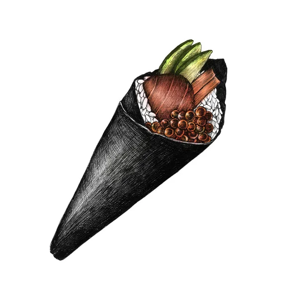 Hand Drawn Temaki Cone Shaped Sushi — Stock Photo, Image