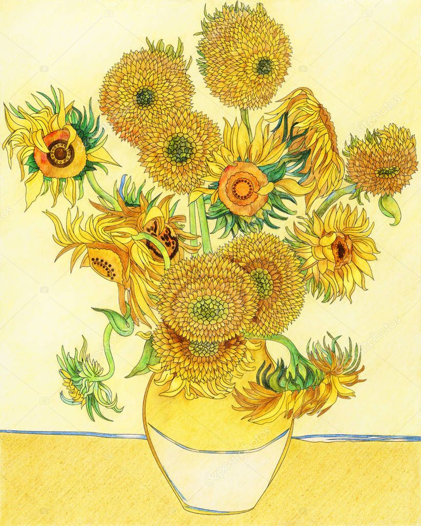 Van Gogh Sunflower Adult Coloring Page — Stock Photo © Rawpixel #191750148