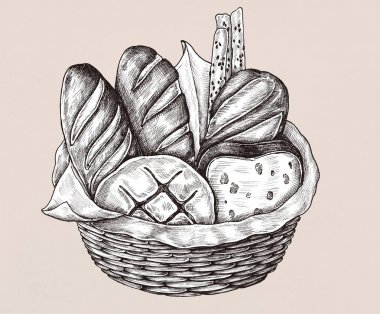 İzole çizilmiş ekmek sepeti