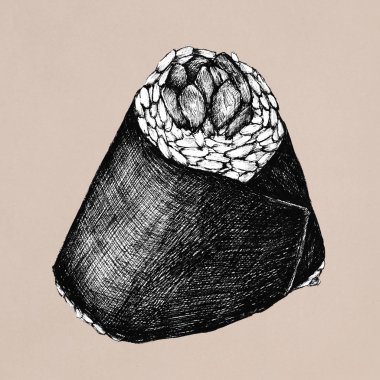 Çizilmiş onigiri Japon gıda el