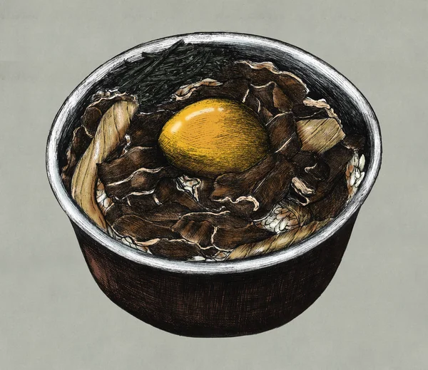 Mano Disegnato Gyudon Giapponese Manzo Ciotola — Foto Stock