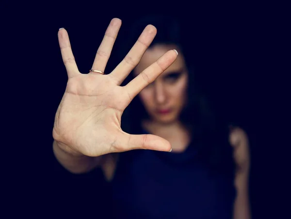 Caucasian Woman Showing Hand Palm — Stock Photo, Image