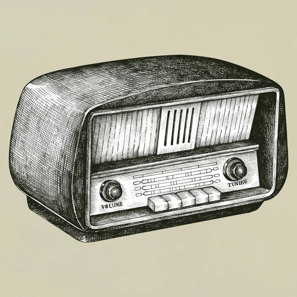 Radio Madera Retro Dibujada Mano — Foto de Stock