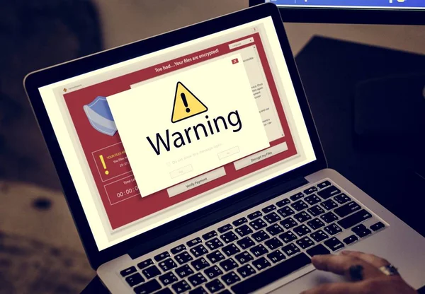 Warning Sign Laptop Monitor Screen — Stock Photo, Image