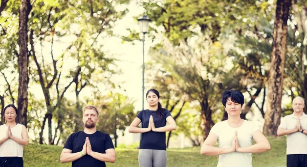 Människor Som Gör Yoga Park — Stockfoto