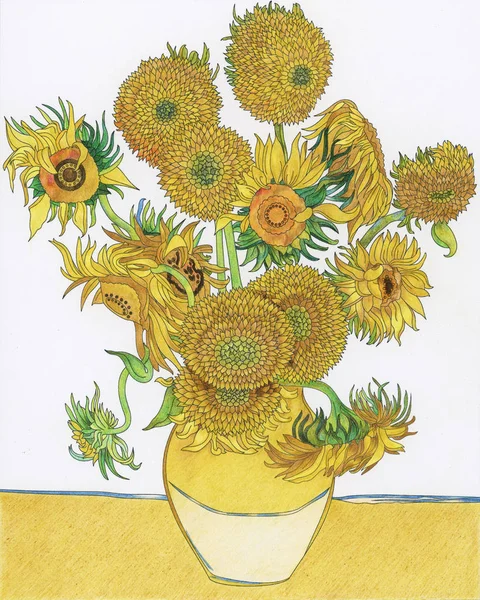 Van Gogh Sunflower Adult Coloring Page — Stock Photo, Image